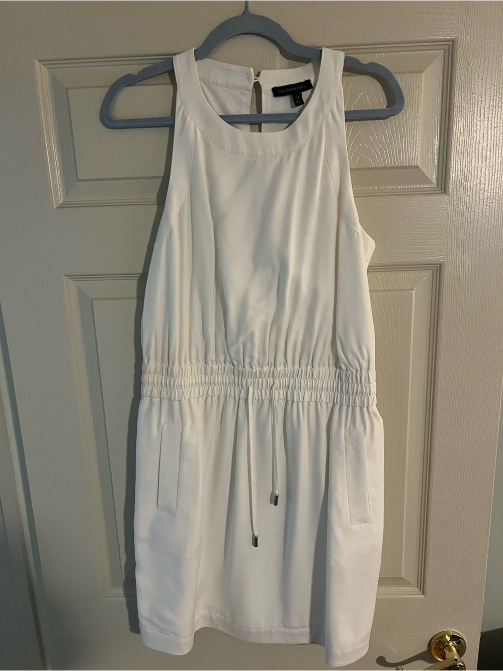 Banana Republic White Sleeveless Drawstring Waist Mini Dress